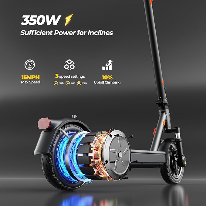 Electric Scooter for Adults with Suspension, 10in Pneumatic Tires, 19 Miles, 10.2AH 220.3Wh, 350W Motor, 15MPH Max Speed, Turn Lights, Foldable Adult Electric Scooter