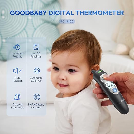 Ear and Forehead Thermometer for Adults & Kids, 1s Accurate Result (Black) | Fever Alarm