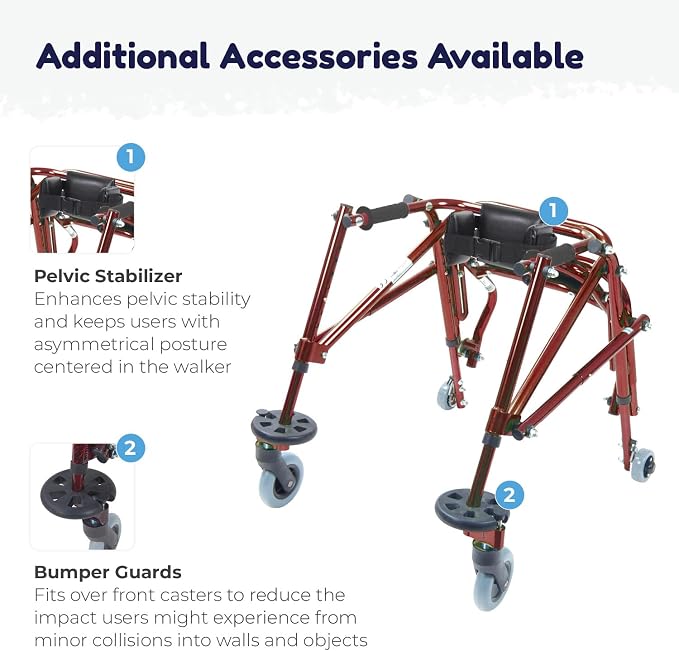 Inspired by Drive Nimbo 2G Mobility Aid Lightweight Posterior Walker, Extra Small, Castle Red