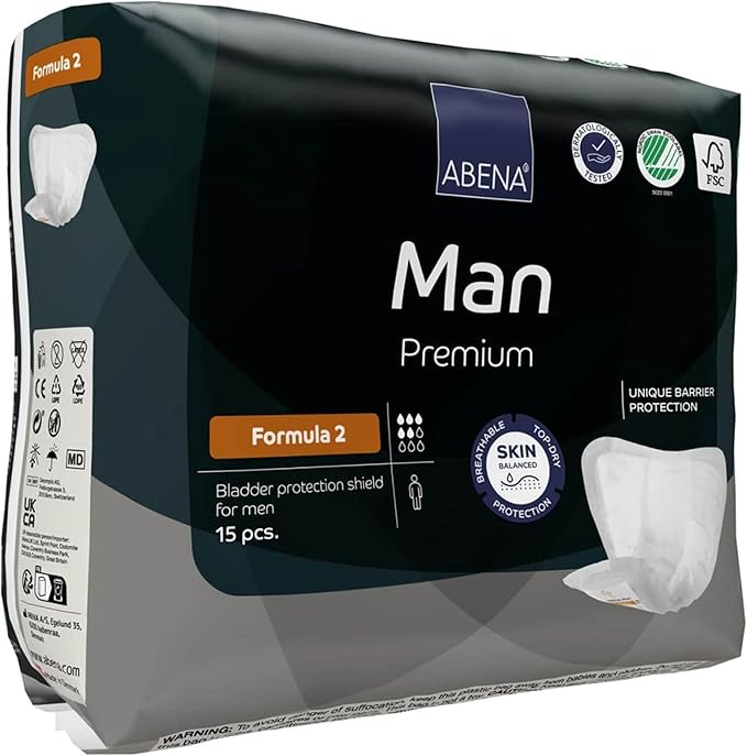 Abena Man Premium Incontinence Guards, (Sizes 0 to 2) Formula 2, 15 Count