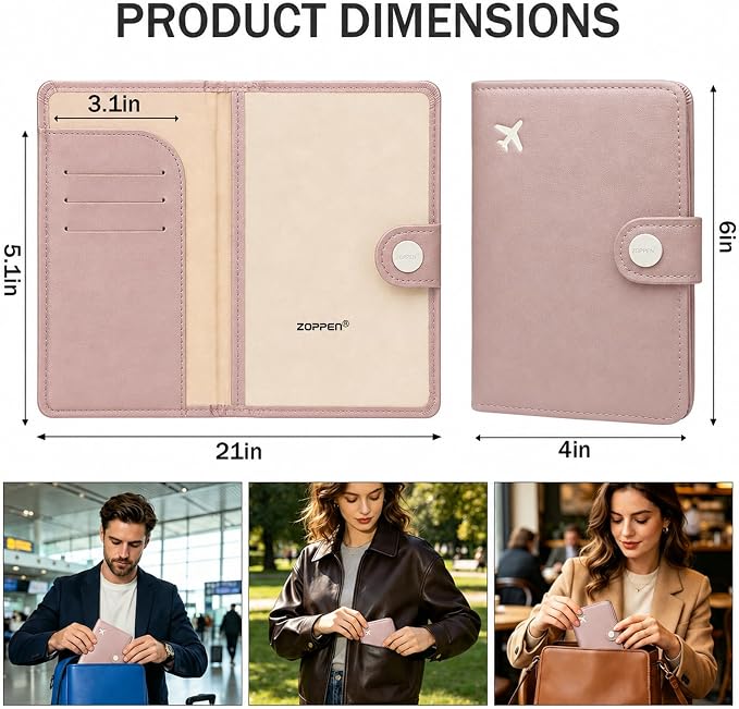 Passport Holder RFID Blocking Travel Wallet, Dusty Pink | Passport Cover with Multiple Card Slots, Water-Resistant & Easy-Carry, Must-Have Travel Accessory for Men & Women.
