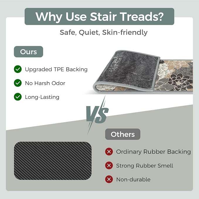 SARBEN 8"x30" Non Slip Stair Treads for Wooden Steps 15 Pack, Coffee Brown | Peel and Stick Carpet Stair Runner with TPE Adhesive Backing, Carpet for Added Safety, Pet and Senior Friendly