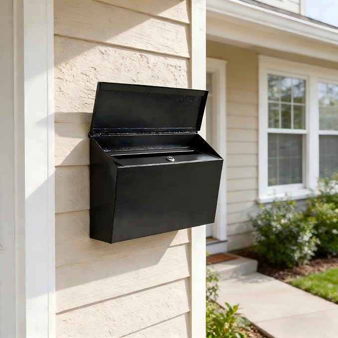 KYODOLED Locking Wall Mount Mailboxes for Outside, Large Capacity Mail Box for House with Key Lock, Security Drop Box, Metal Post Box for Home, Office Decorative,15.7 * 9.9 * 4.9in