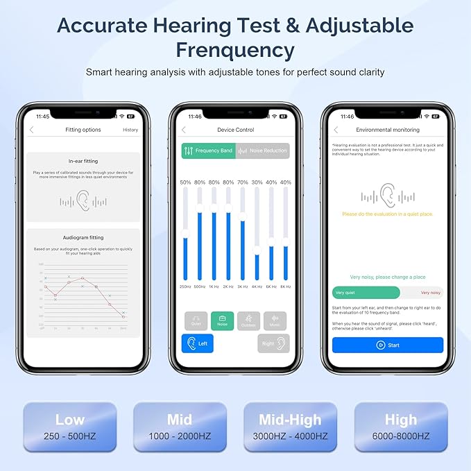 Hearing Aids for Seniors with Noise Cancelling, Rechargeable Hearing Amplifier with with Smart APP Control for People with Hearing Loss（Silver）