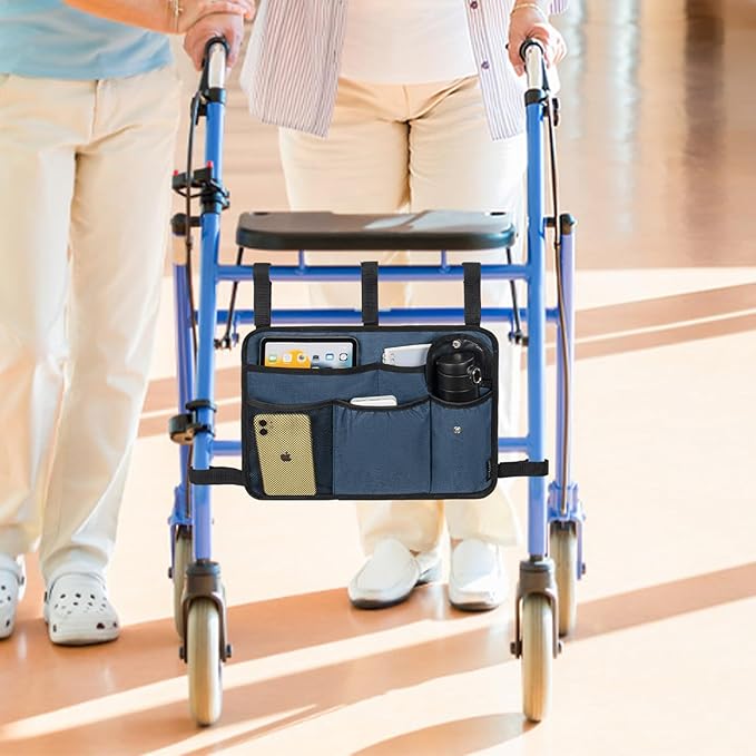 Walker Bag Multiple Pockets Walker Basket for Folding Walker with Cup Holder Bag for Walkers for Seniors Rollator Accessories Bag Blue