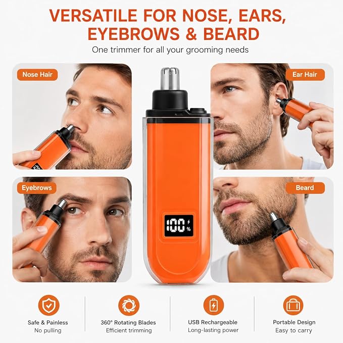 Electric Nose Hair Trimmer for Men Women, Rechargeable Mini Travel Trimmer for Nose and Ear Hair Clippers Portable Trimming with LED Display, Father’s Day Gift