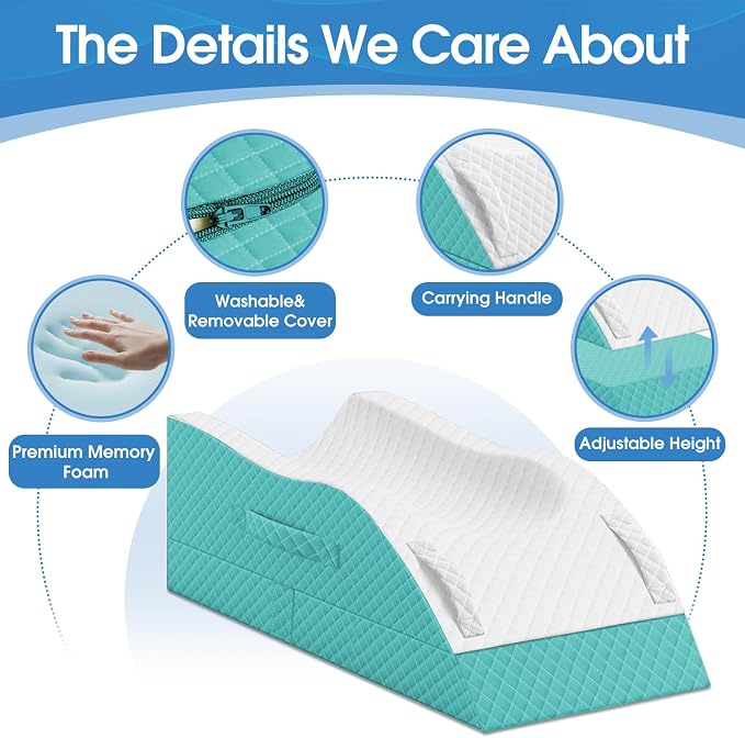 TranquilRelax Elevation Pillows for Leg After Surgery, Memory Foam Adjustable Wedge Pillow for Injury or Rest, Ankle Pillow for Sleeping Blood Circulation, Green/Single Leg