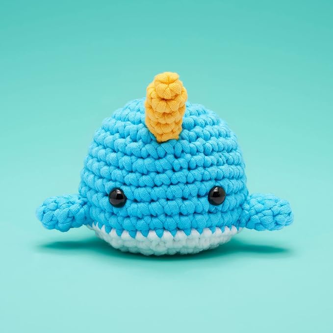 The Woobles Amigurumi Crochet Kit for Beginners (Bjørn the Narwhal) | As seen on Shark Tank, Kit includes: Easy Peasy Yarn, pre-started piece, hook, safety eyes, stuffing, video tutorials