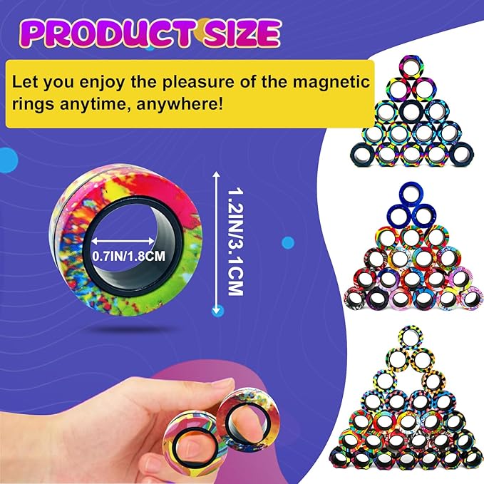 33 Pcs Magnetic Rings Fidget Toys Set Christmas Decorations Finger Magnet Rings ADHD Anxiety Fidget Spinner Rings for Relief Birthday Present for Adults Teens Kids