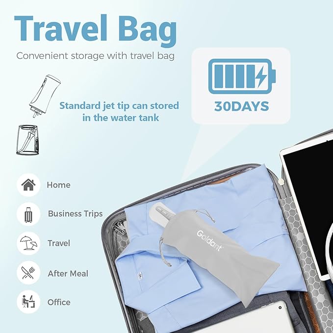 350ML Water Dental Flosser Teeth Pick with Travel Bag, 5 Modes Portable Cordless Oral Irrigator Cleaner, Electric Rechargeable IPX7 Waterproof for Home Travel Teeth Cleaning flossing (White)