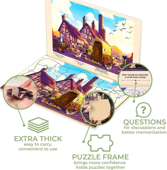 QUOKKA 35 Piece Dementia Activities for Adults - 3 Set Dementia Puzzles for Elderly - Large Piece Gifts Products for Seniors - Alzheimers Jigsaw Puzzle Games for Adults - Birds, Steeds, and Old City