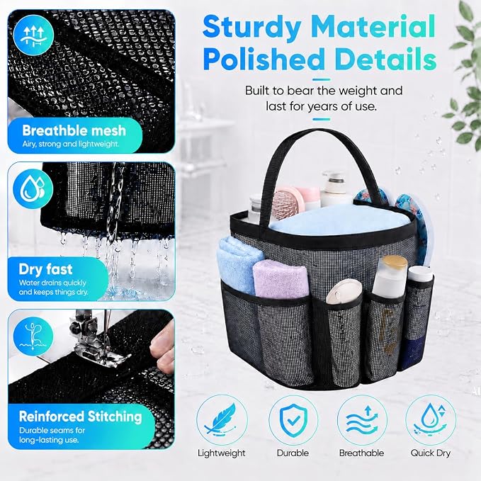 Attmu Mesh Shower Caddy Portable for College Dorm Room Camping Essentials, Shower Caddy Dorm with 9-Pockets, Large Capacity Hanging Basket Bathroom Bag for Toiletry, Swimming, Gym, Camp, Beach