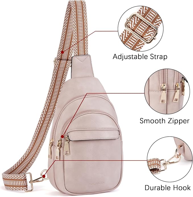 BOSTANTEN Sling Bag for Women Leather Crossbody Bags Fanny Pack Chest Bag for Travel | Adjustable Wide Strap, Small, Anti Theft, Lightweight, Multi Pockets and Carrying Way, Card Slot, Cute Trendy for Everyday