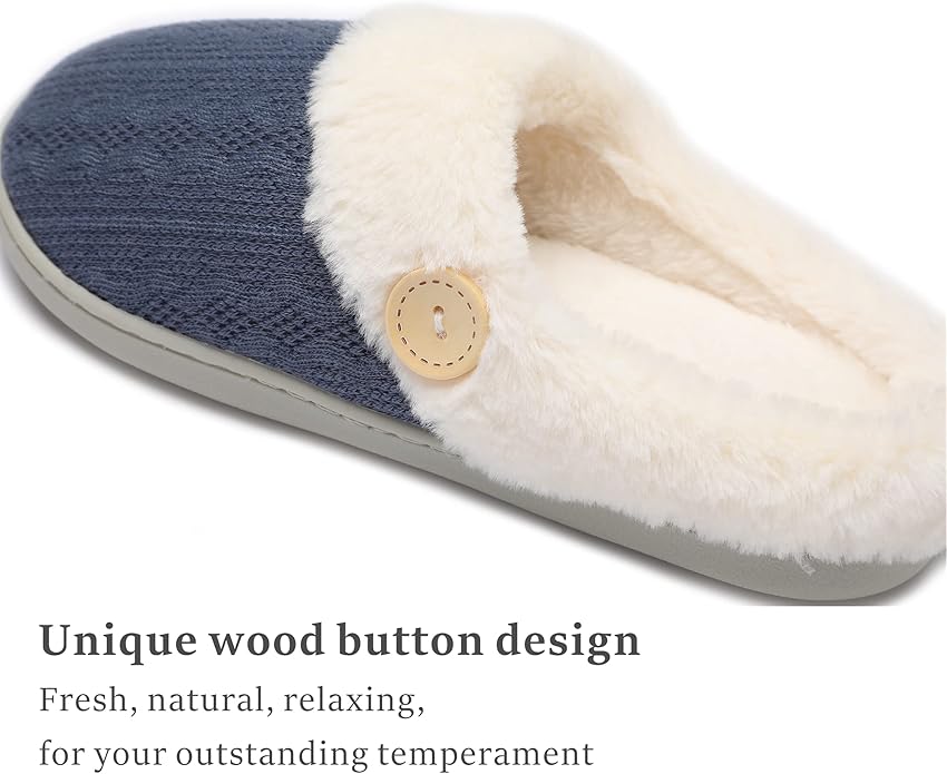 Chantomoo Womens Slipper Warm Comfy Memory Foam House Slippers Knitted Shoes Faux Fur Lined Anti-Skid Rubber Sole Bedroom Cozy Indoor Outdoor Slippers