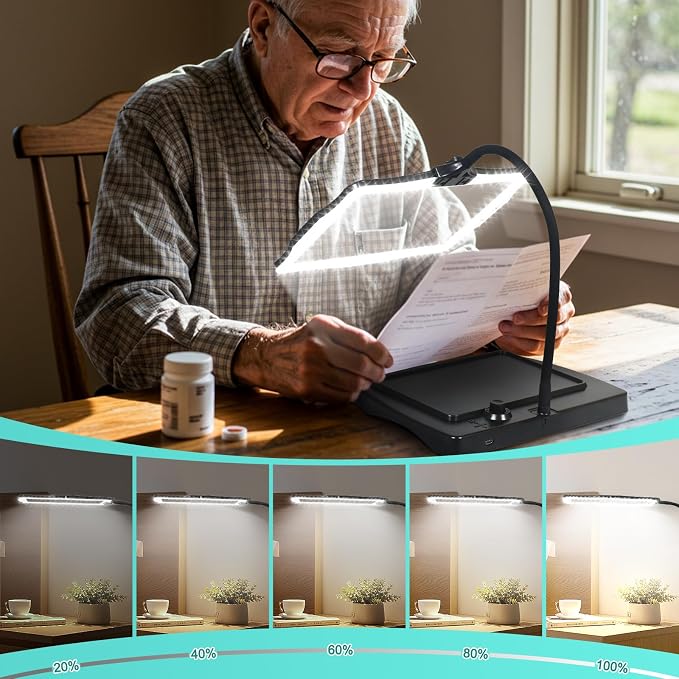 Magnifying Glass with Light and Stand 50 Ultra-Bright LEDs Large Magnifying Lamp with Light Magnifying Glass on Stand Hand-Free with 360° Flexible Gooseneck for Close Work Reading Repair Crafts | Magnifying Lamp with Light Magnifying Glass on Stand Han...