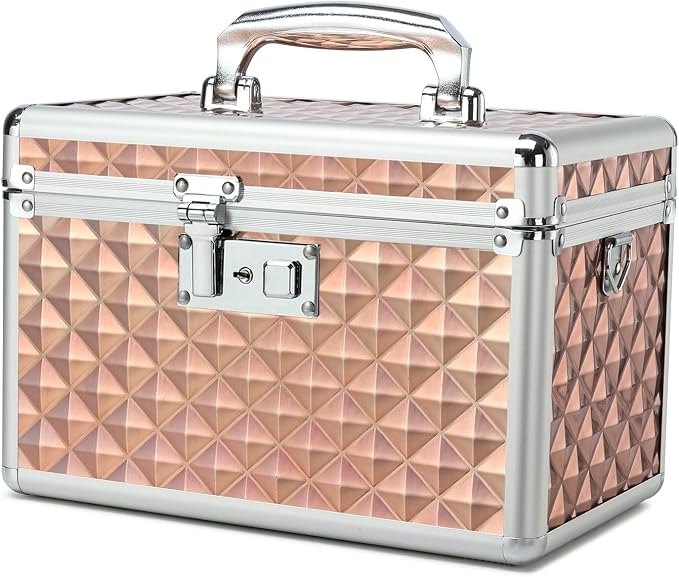 Storage Box with Key Lock, Lockable Medicine Storage Box, Empty First Aid Box, Security Lock Box, Multipurpose Locking Box for Home and Outdoor Use (Champagne, Medium)