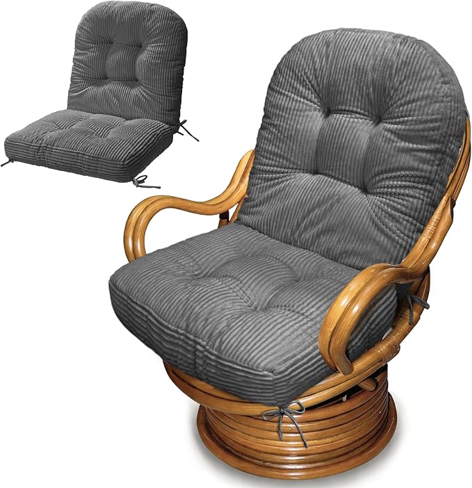 Swivel Rocking Chair Cushion, 48"x24"x6" Egg Chair Cushions with Corduroy Cover for Indoor/Outdoor Use,Waterproof and Fade-Resistant(Grey)