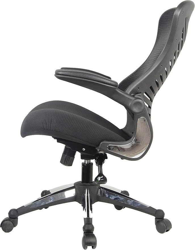 Officefactor Ergonomic Breathable Mesh Chair with Flip-up Armrests, Lumbar Support Executive Rolling Swivel Task Computer Office Chair or Home Desk Chair (Black MESH)