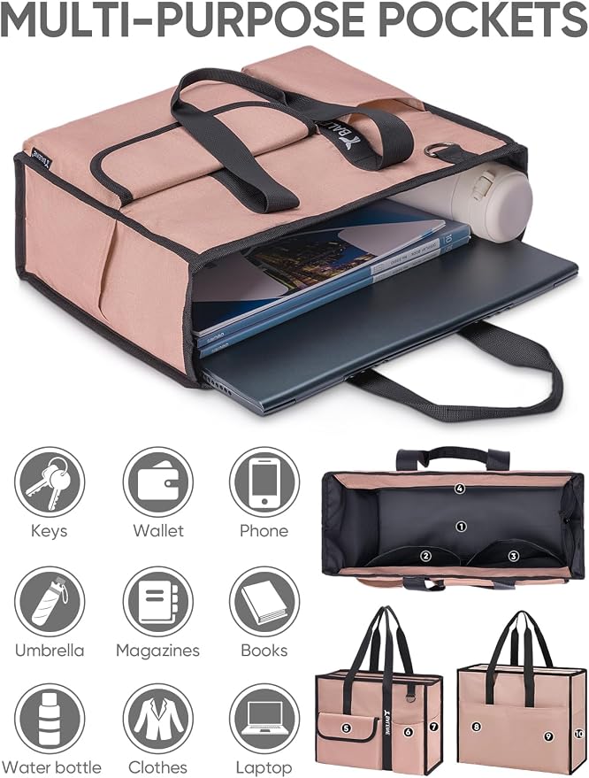 BALEINE Large Utility Tote Bag with Reinforced Bottom, Multi Pockets Foldable Tote Bag for Nurse, Travel, Work