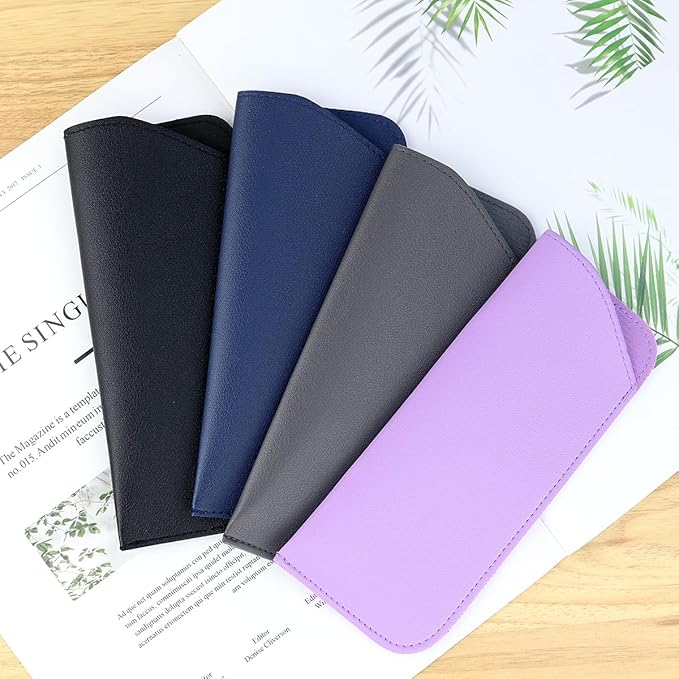 yuntop 4 Pack Soft Leather Glasses Case 7x3 Inch Eyeglasses Pouch Portable PU Leather Glasses Pouch