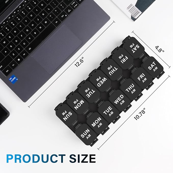 Extra Large Weekly Pill Organizer - Waterproof Pill Box 2 Times a Day, 7 Day Am Pm Medicine Pill Organizer for Supplements, Big Daily Pill Case Holder with Detachable Container for Vitamin/Fish Oil