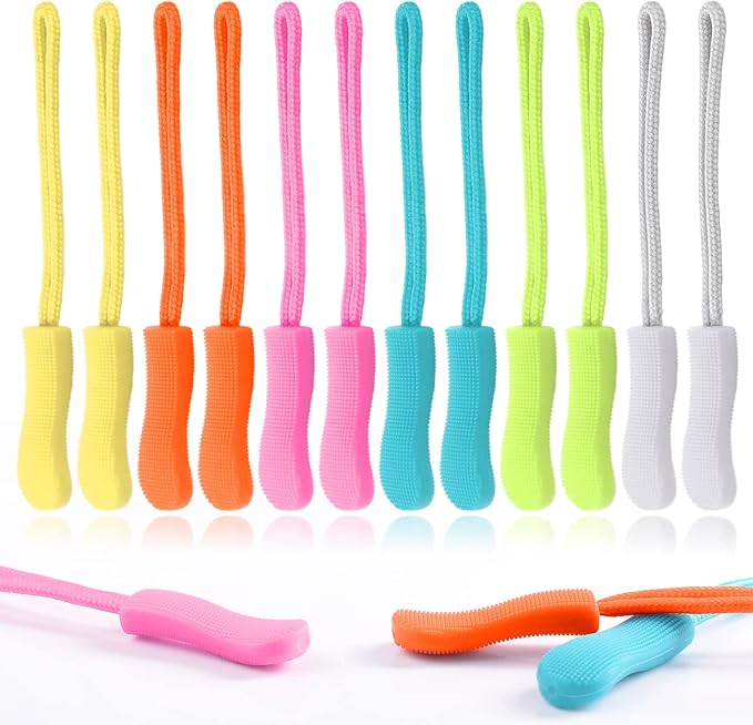 CooBigo 12Pack Zipper Pull Replacement, Golf Bag Zipper Pull Replacement Tab for Backpack, Jackets, Pants, Boots, Coats, Luggage - Light Colors(Universal Extender)