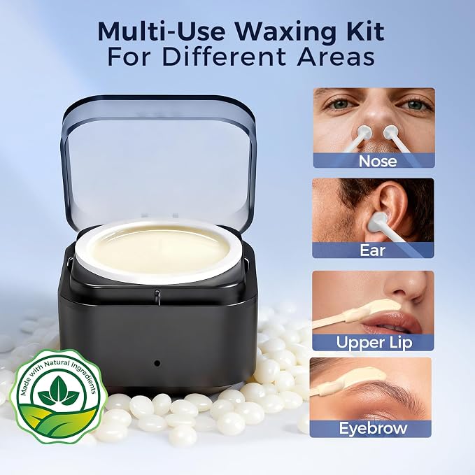 Nose Wax Kit Men: Nose and Ear Hair Removal Kit with Smart Temperature Control & USB C Fast Heating, Nose Hair Wax Kit Includes 100g Hard Wax Beans 20 Sticks & Travel Bag | Lasts up to 7 Weeks 15 Uses
