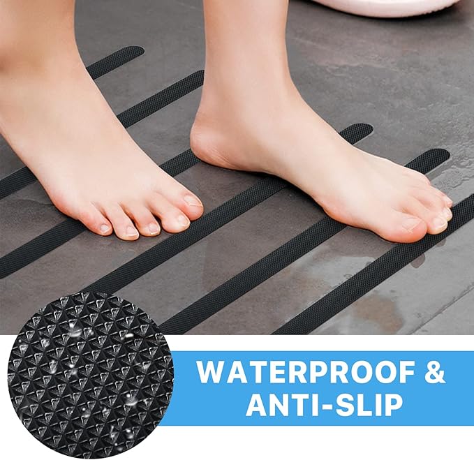 Supkiir Bathtub Non Slip Stickers, 24 PCS Anti Slip Adhesive Shower Treads with Scraper for Bath, Tub, Shower, Pool, Stairs, Ladders, Kitchen, 15’’(Black)