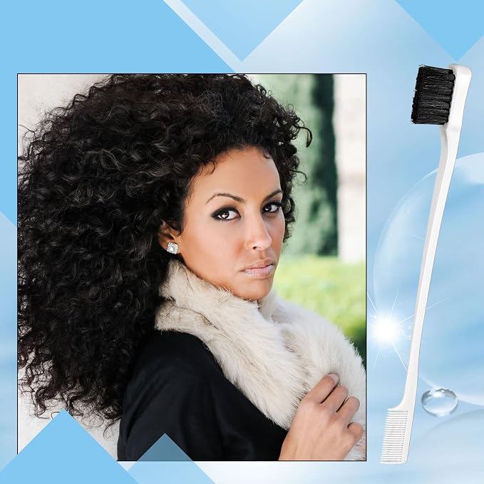 Geiserailie 3 Pcs Slick Back Hair Brush Set Bristle Brush Edge Control Teasing Comb for Women Black Hair(White)