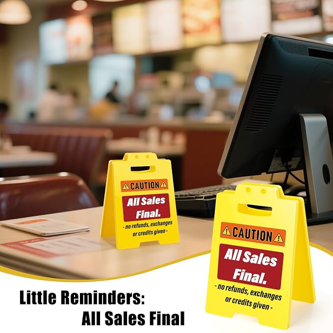 MBL All Sales Final Sign - No Refunds or Exchanges Signs, Small Mini Desktop Caution Stocking Stuffers Christmas Xmas Holiday Gifts for Business Retail Store Shop Restaurant Bar Office Hotel Pub Cafe