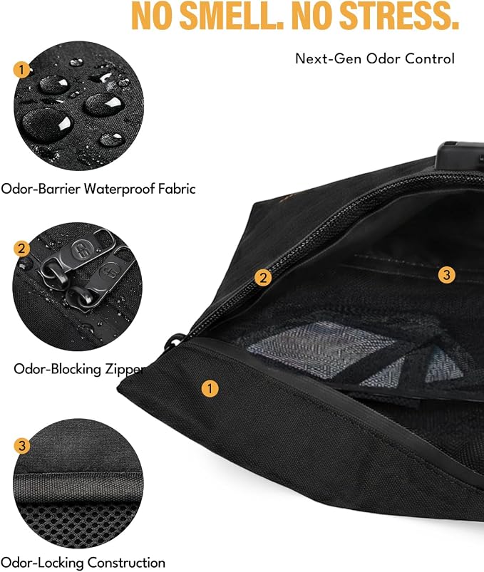 Smell Proof Bag, Odor Proof Bag with Combination Lock, Durable Smell Proof Container with Carbon Lining, Secure Odorless Travel Pouch for Home & On-the-Go (Black, 12.5″x9.5″)