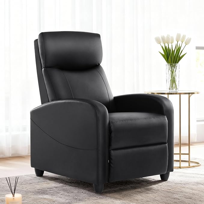 Sweetcrispy Recliner Chair Fabric Recliner Sofa No Massage, Home Theater Seating with Lumbar Support, Adjustable Push Back Overstuffed High-Density Sponge Reclining for Living Room, Black