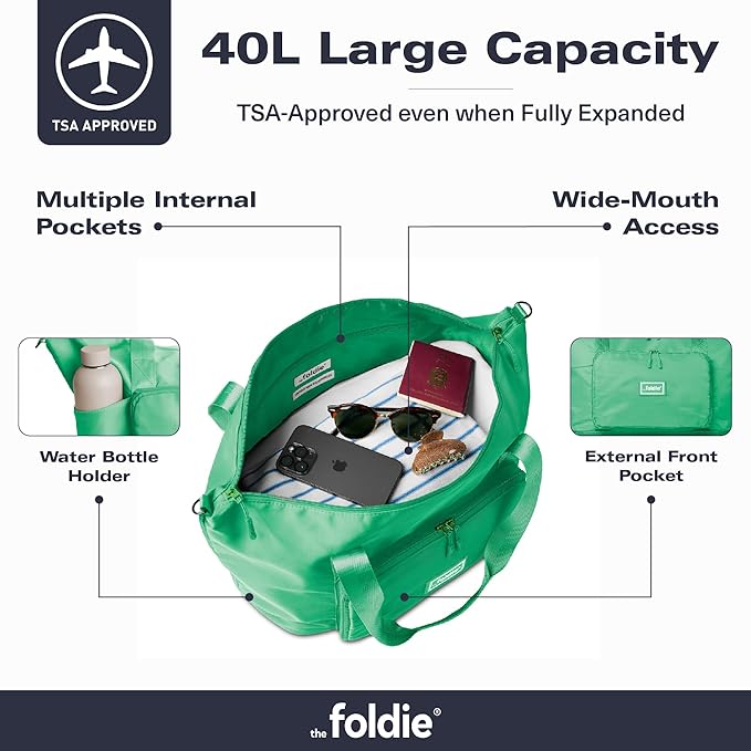 The Foldie Foldable Travel Bag for Women - 40L Weekender Bag with Multiple Pockets - Carry On Expendable Travel Bag