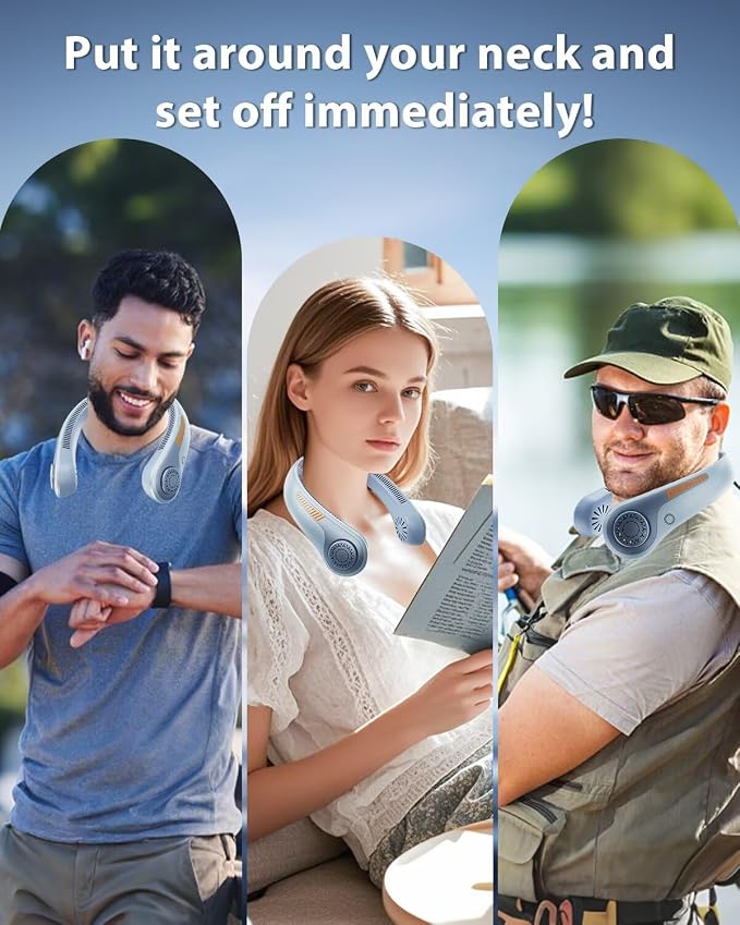 Portable Neck Fan Rechargeable Wearable Personal Fan Blow Cold Air, 5 Speeds, USB Battery, Neck Cooler with Neckbrace, Gift for Men Women, Sports, Gardening, Home, Outdoors, Travel, Camping