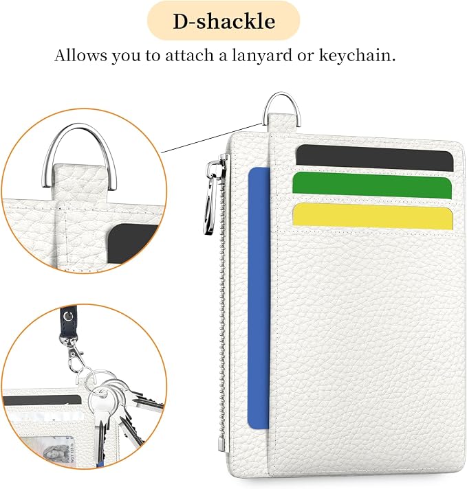 Hancynir White Minimalist Small Wallet Women Credit Card Holder RFID Slim | Zipper Pocket Wallet, Thin Travel Coin Purse, Ladies Women Mens Gifts, Cute Card Case, 6 Card Slots, ID Window, PU Leather