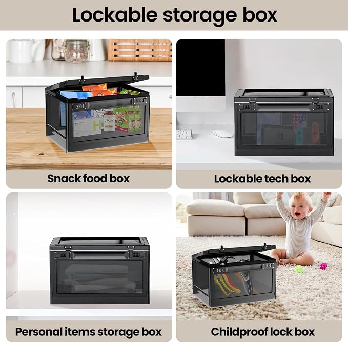 Large Medicine Lock Box for Safe Medication,24 Litre Lockable Storage Box with 3 Combination Code Stackable Medication Lock Box,Storage Box with Lock for Personal Items/Electronic/Snack/Fridge/Office
