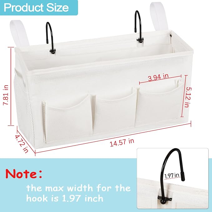 Bedside Caddy, Bedside Storage Bag Hanging Organizer for Bunk Dorm Bed Rail | Bed Caddy with Hooks, Top Bunks and Dorm Essentials for Water, Tissues, Tablets, Books, Phones, Remotes and Other Necessories