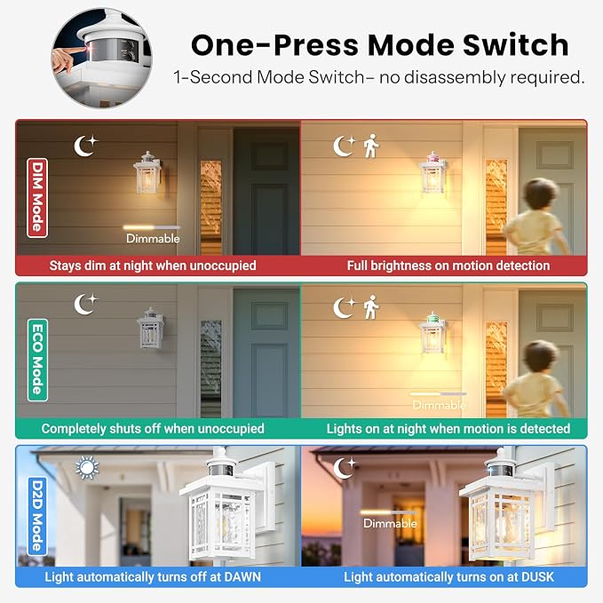 Gleamz Motion Sensor Porch Lights Outdoor , 2-Pack Anti-rust Exterior Lighting Fixtures, Modern Dusk to Dawn Outdoor Lighting with Ripple Glass, Waterproof Outside Wall Lights for House, Garage, Patio