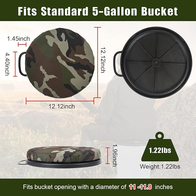 Foxtune 360-Degree Swivel Bucket Seat, 5 Gallon Bucket Lid, Spin Bucket Seat Cushion, Silent, Comfortable, Water-Resistant, for Fishing, Gardening, Hunting and Camping