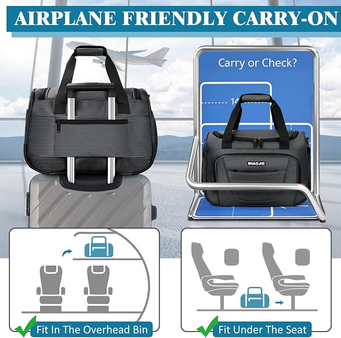 Underseat Carry On luggage Bag Airplanes Personal Item Bags, Gym Bag for Men Weekender Overnight Travel Tote Bag Shoulder Small Softside Carry on Luggage Travel Duffel Bags For Men Women -18 IN Grey