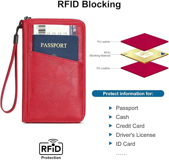 Family Passport Holder for Travel Women and Men Multiple RFID blocking Passport Holder MultiFunction Passport Wallet Passport Case Passport cover with Zipper