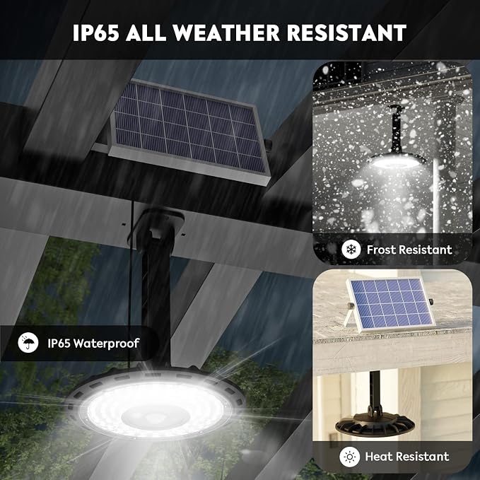 Solar Light Indoor Outdoor, 3000LM Solar Shed Light Rotation Design, Waterproof 5 Modes (2 for All Day Lighting) Motion Sensor, Remote for Barn Patio Chicken Coop Gazebo Garage-2 Packs