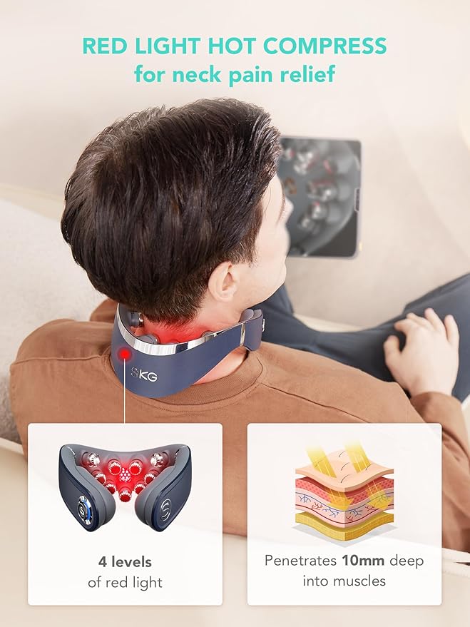 SKG Foldable Neck Massager for Pain Relief Deep Tissue Vibration Cordless Travel Massager,Portable 3D Neck Massager for Office Home Car Gifts for Men Women Dad Mom Grandpa