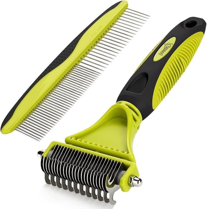 Pecute Double-Sided Undercoat Rake for Dogs & Cats with Thick Double Coats | 12/23-teeth removes mats & undercoat, 304 stainless steel, Gentle on skin, For heavy shedding, long/thick/double coats