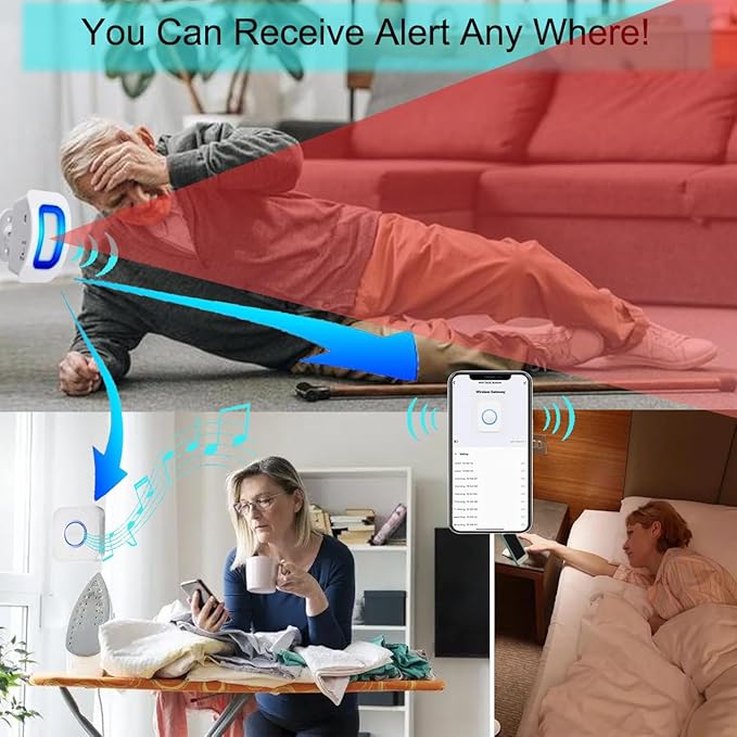 WiFi Smart Bed Sensor Alarm and Fall Prevention for Elderly/Adults/Seniors, Dementia,Wireless Caregiver Motion Sensor Alarm with App (only Supports 2.4GHz WiFi)