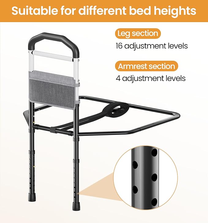 HOMLAND Bed Rails for Elderly Adults Safety, Stability with Wider Base | SGS Tested & ASTM Compliant, Adjustable, 350lb Support, Tool-Free, Fits Twin to King, Alloy Steel Material, Black