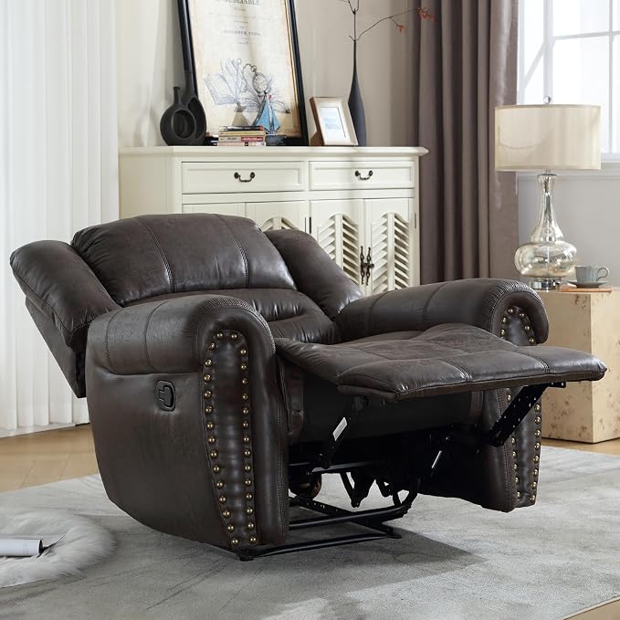 Leather Recliner Chair Set of 2, Classic and Traditional Manual Recliner Chair with Comfortable Arms and Back,Manual Single Recliner Sofa for Living Room, Dark Grey