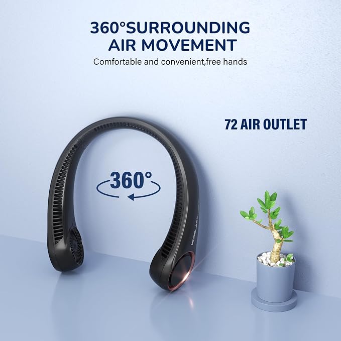 Portable Neck Fan Rechargeable, Personal Neck Cooling Fan, Hands Free Bladeless Fan, Ultra Quiet, 3 Speeds Adjustable Strong Wind, 4000 mAh Battery Operated, Gifts for Men Women Mom Dad, Small