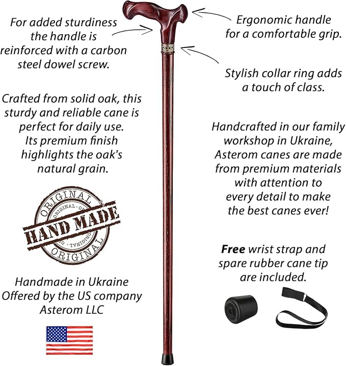 Asterom Handcrafted Canes for Men - Ergonomic, Stylish, Wooden Walking Cane for Men, Cool Walking Sticks for Seniors