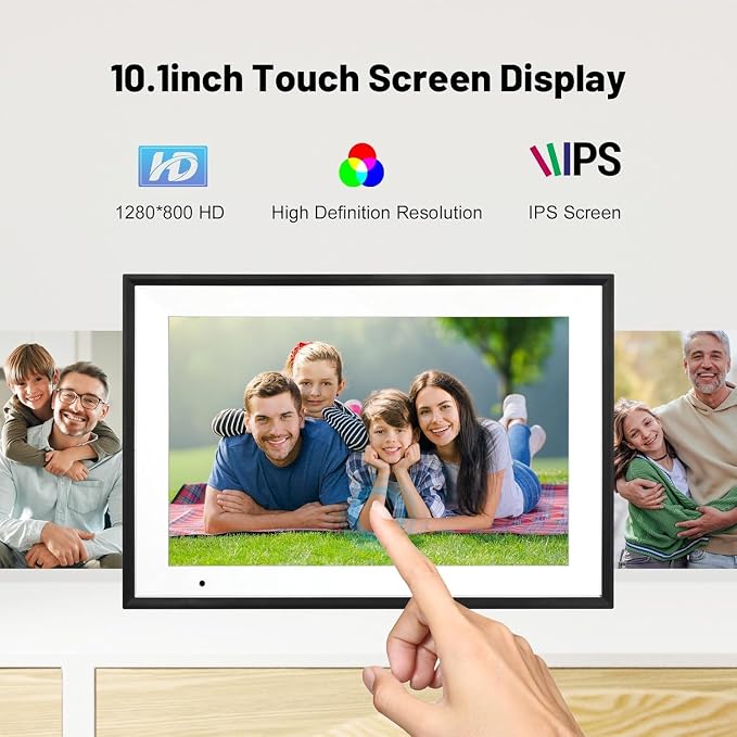 Digital Picture Frame 10.1 Inch Digital Photo Frame with 32GB Storage, 1280 * 800 IPS FHD Touchscreen, WiFi Smart Frame Share Photos and Videos Instantly from Anywhere via AiMOR App